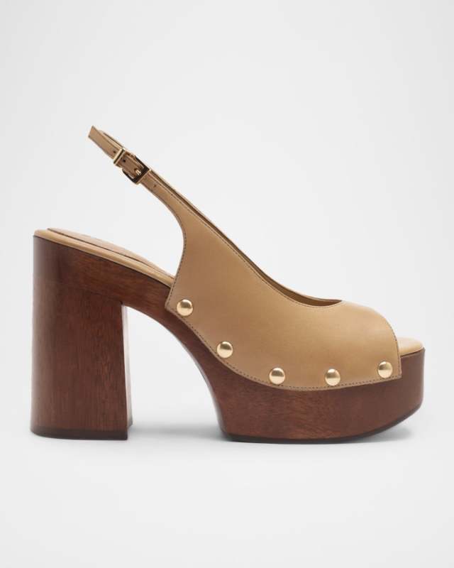 Rose Leather Slingback Platform Sandals